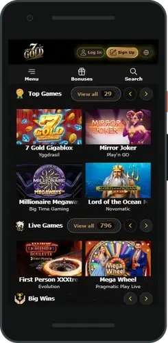 7Gold sign up on a smartphone